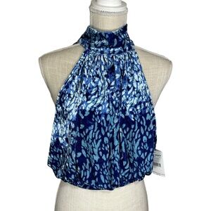 Free People Blue Multi Halter Velvet Blouse